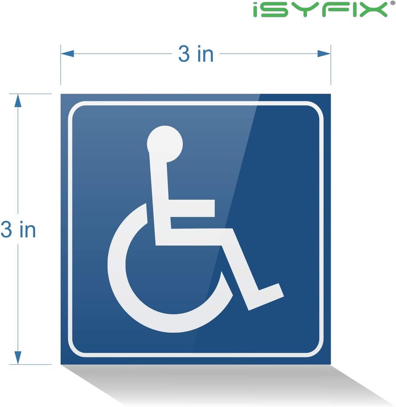 iSYFIX ملصقات علامات الإعاقة - 4 عبوات، 3x3 بوصة - علامة الكرسي المتحرك، ملصق الإعاقة، فينيل ذاتي اللصق عالي الجودة، مغلف، للاستخدام الداخلي والخارجي - Image 2