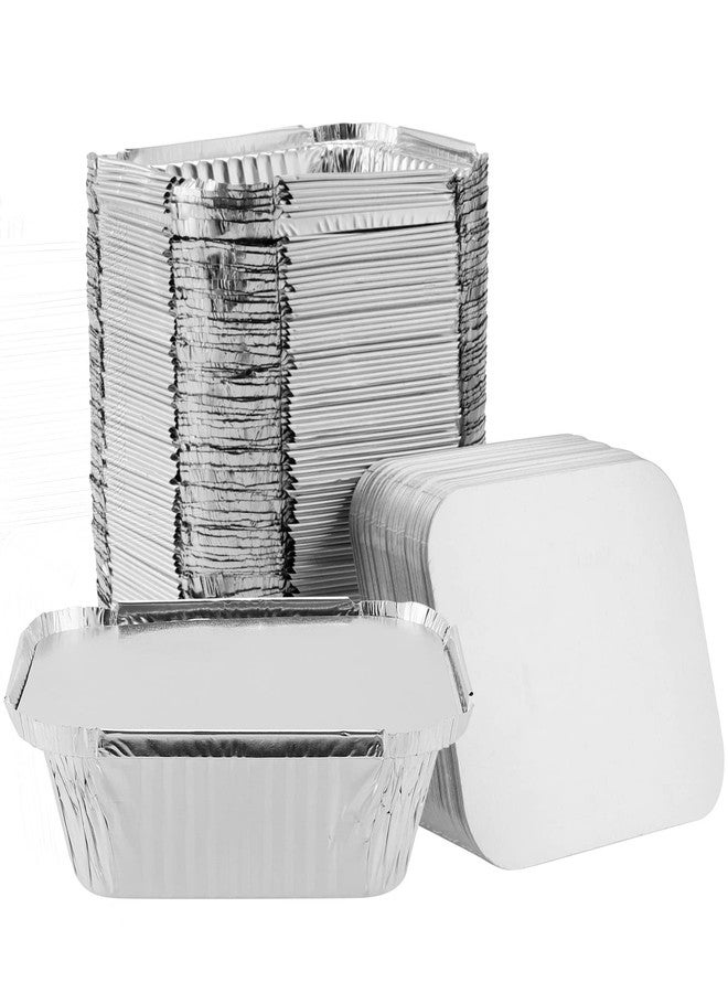 SHEUTSAN 125 Pack 12oz Aluminium Foil Baking Trays with Lids, 5.7 x 4.8 x 1.8 Inch Foil Take Out Pans, 14.5x12.5x4.5cm Disposable Foil Food Containers for Roasting, Baking, Cooking - Image 1