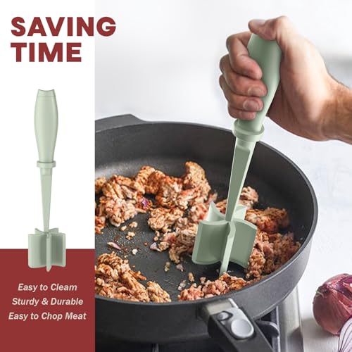 PGYARD Meat Chopper, Hamburger Grinder, Premium Heat Resistant Smasher for Ground Beef, Burger Grinder Nylon Potato Mix Tool-Green - Image 4