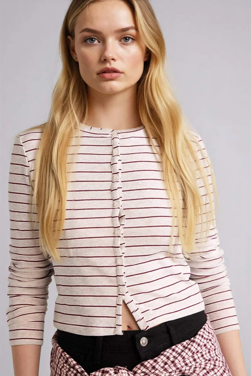 DeFacto Slim Fit Crew Neck Ribana Cardigan