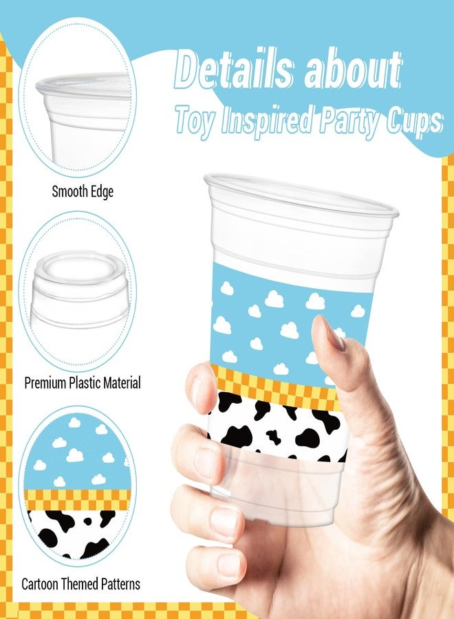 HYMENEX 50 Pcs Cartoon Story Party Cups, 12oz Toy Inspired Cups Blue Sky White Clouds Clear Plastic Cup for Birthday Baby Shower Supplies Cartoon Carnival Theme Party Decorations - Image 2