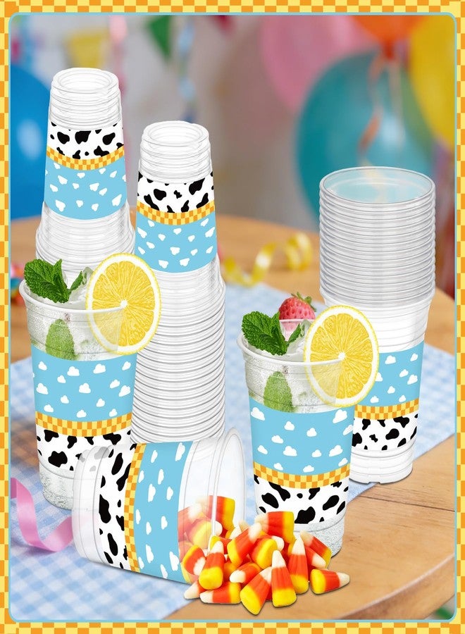 HYMENEX 50 Pcs Cartoon Story Party Cups, 12oz Toy Inspired Cups Blue Sky White Clouds Clear Plastic Cup for Birthday Baby Shower Supplies Cartoon Carnival Theme Party Decorations - Image 4