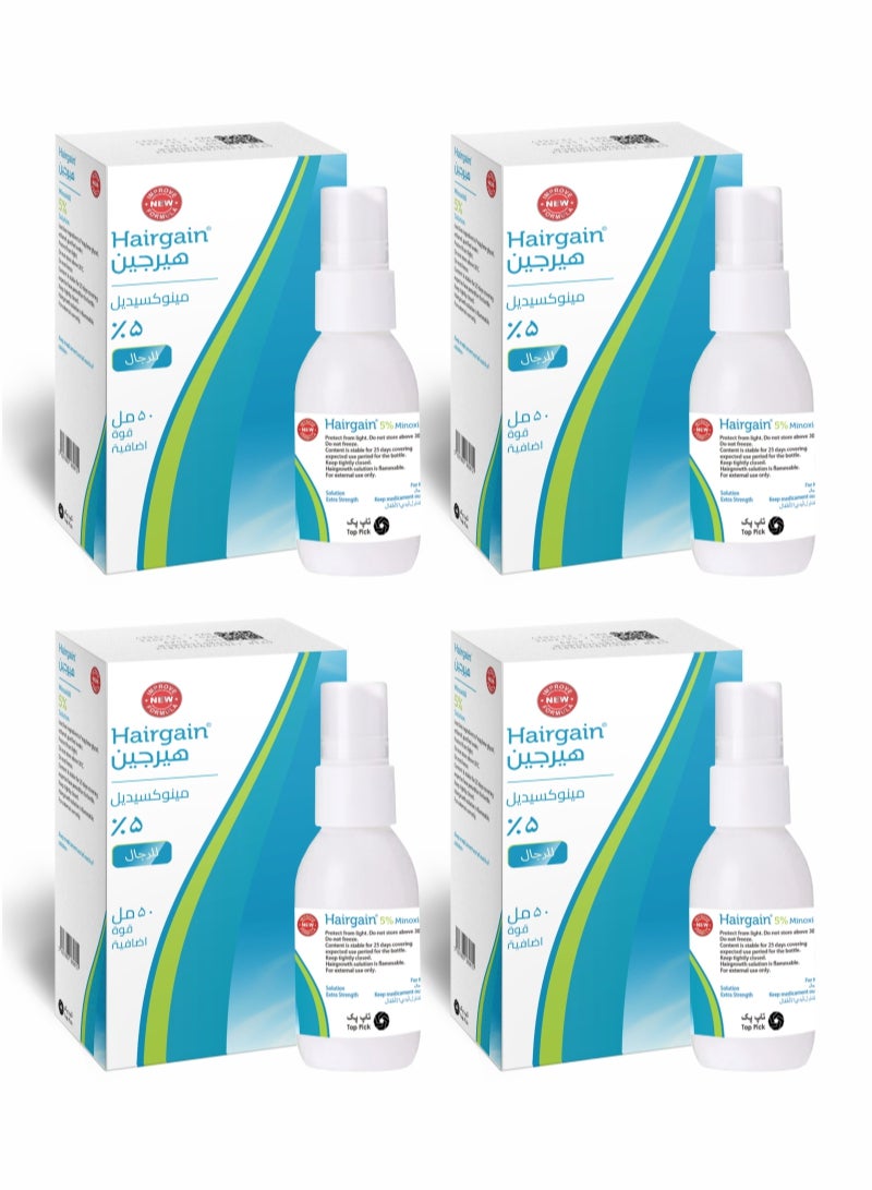 Top Pick Hairgain Hair Regrowth Set – Minoxidil 5% Solution for Thicker Hair 4 Months Supply (4 Bottles x 50ml)