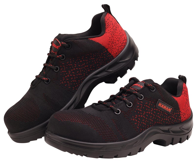Karam Flytex FS215 Safety Shoes for Men | Sporty Design, Lightweight with Single Density | Antistatic, Antislip, Oil & Heat Resistant with Fiber Toe | Black & Red | Size-06 - Image 1