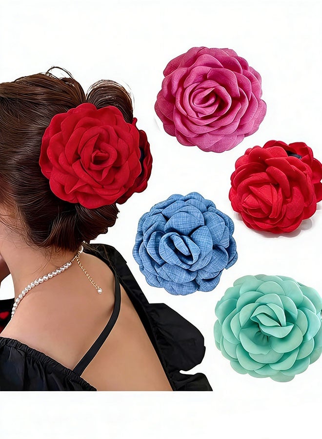 Happy D 4Pcs Rose Flower Claws Clips for Women, Large Hawaiian Rose Hair Clips, Floral Hair Clips for Women Girls Thin Hair, Blooming Rose Claws Clips, Non Slip Strong Hold for Thick Hair - Image 1