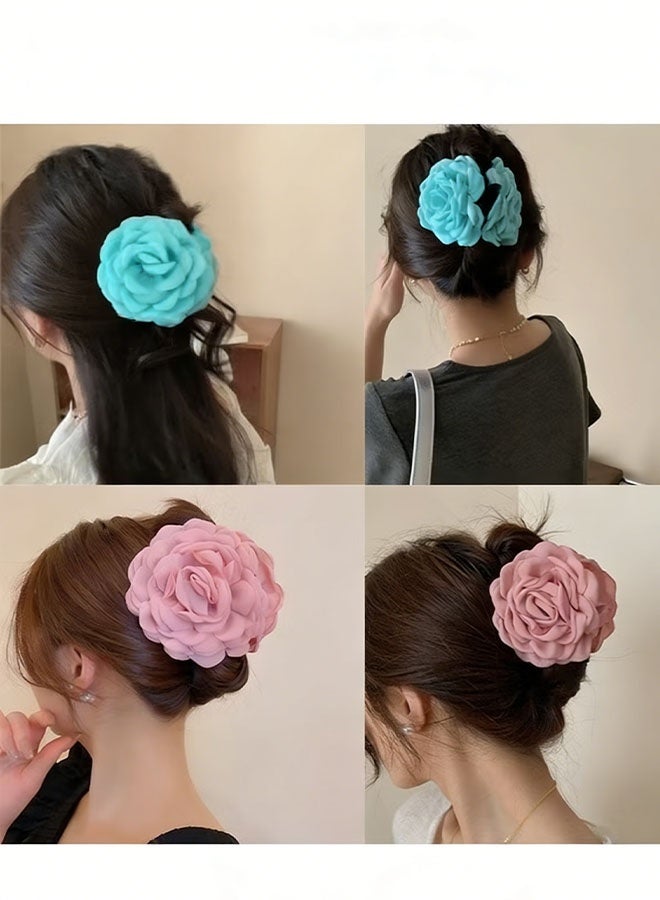 Happy D 4Pcs Rose Flower Claws Clips for Women, Large Hawaiian Rose Hair Clips, Floral Hair Clips for Women Girls Thin Hair, Blooming Rose Claws Clips, Non Slip Strong Hold for Thick Hair - Image 3