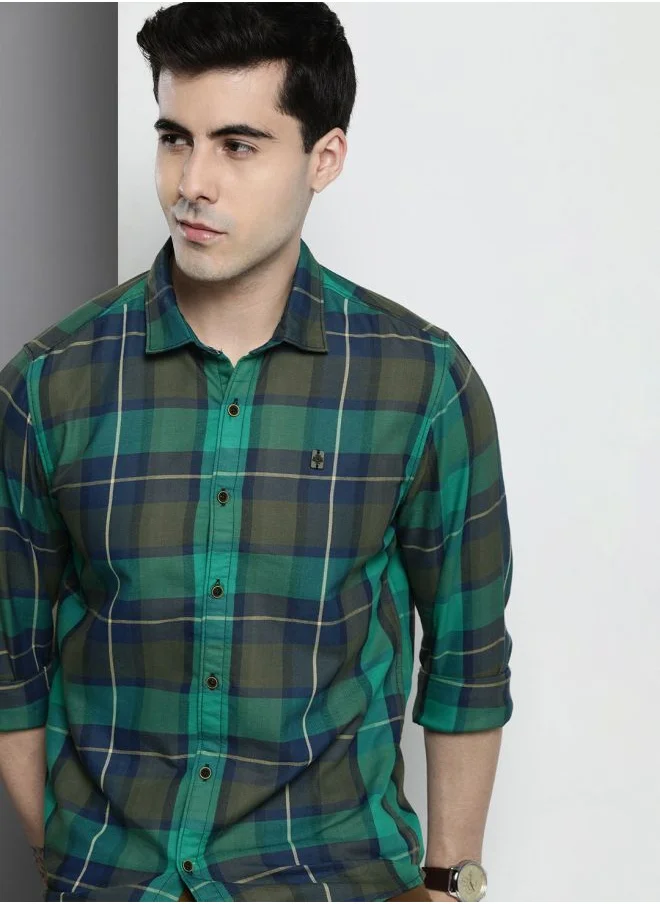 The Indian Garage Co Men Regular Fit Checkered Full Sleeves Cutaway Collar Casual Shirt