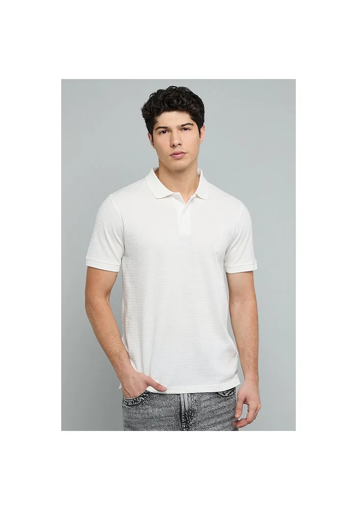 أر أند بي Textured Polo T-Shirt with Short Sleeves