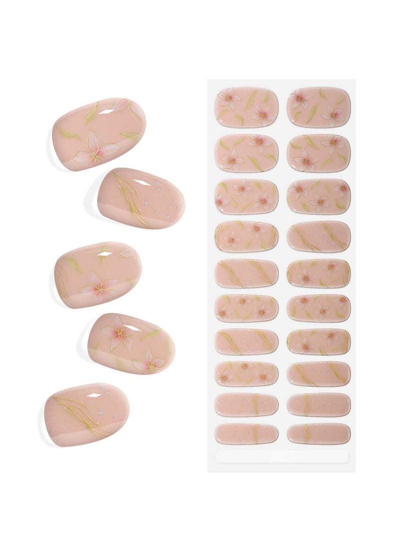 King Horse Semi Cured Gel Nail Stickers Salon-Quality Semicured Gel Nail Wraps Long Lasting Semi-Cured Gel Nail Strips for Women Manicure (Spring Blossoms M098) 