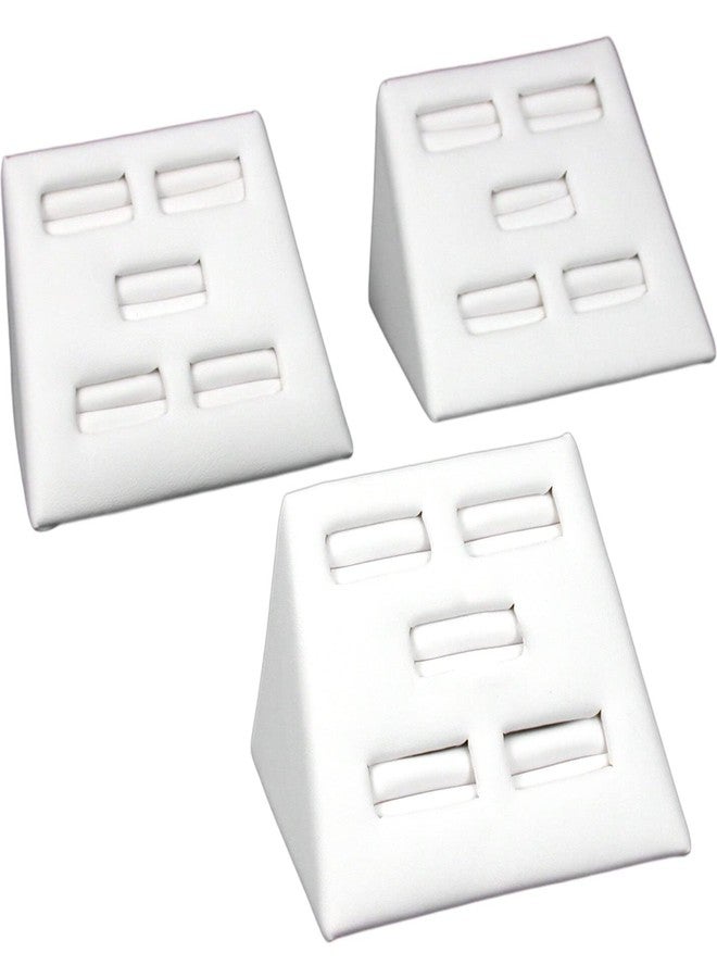 FindingKing 3 White Leather 5 Slot Ring Display Stands Jewelry Case