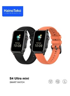 Germany S4 Ultra Mini Smart Watch – 2 Pair Straps, Compact Design, Wireless Charger, Health & Fitness Tracking, Bluetooth Call, Waterproof, for Men & Women – Black