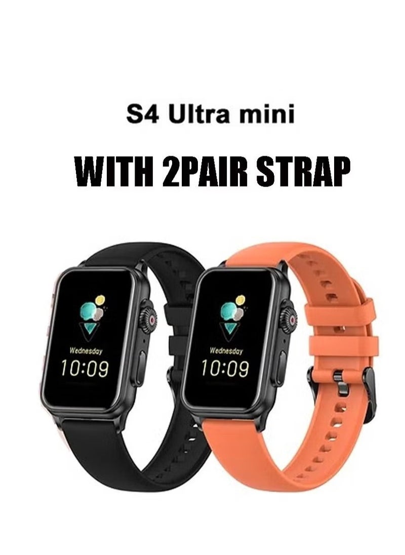 Haino Teko - Germany S4 Ultra Mini Smart Watch – 2 Pair Straps, Compact Design, Wireless Charger, Health & Fitness Tracking, Bluetooth Call, Waterproof, for Men & Women – Black - Image 1