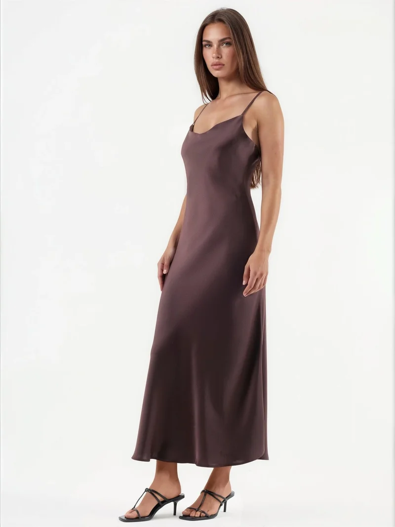 هيكاب V-Neck Satin A-Line Midi Dress