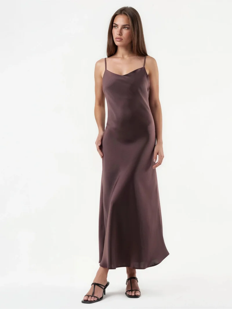 هيكاب V-Neck Satin A-Line Midi Dress