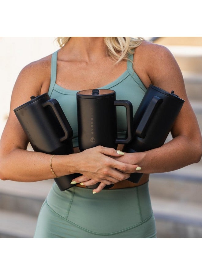 HydroJug هيدروجوج ترافيلر - زجاجة ماء سعة 32 أونصة مع مقبض وقشة قابلة للطي - تناسب حوامل الأكواب، كوب مقاوم للتسرب - قابلة لإعادة الاستخدام من الفولاذ المقاوم للصدأ وقاعدة مطاطية - هدايا للنساء والرجال، أسود - Image 5