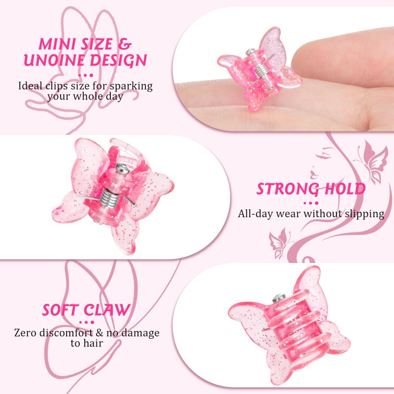 BEBEEPOO Glitter Mini Butterfly Hair Clips, Sparkly Colorful Hair Accessories for Girls and Women - 90s Y2K Cute Small Hair Claw Clips, 10 Assorted Colors, Set of 100 (Glitter) - Image 2