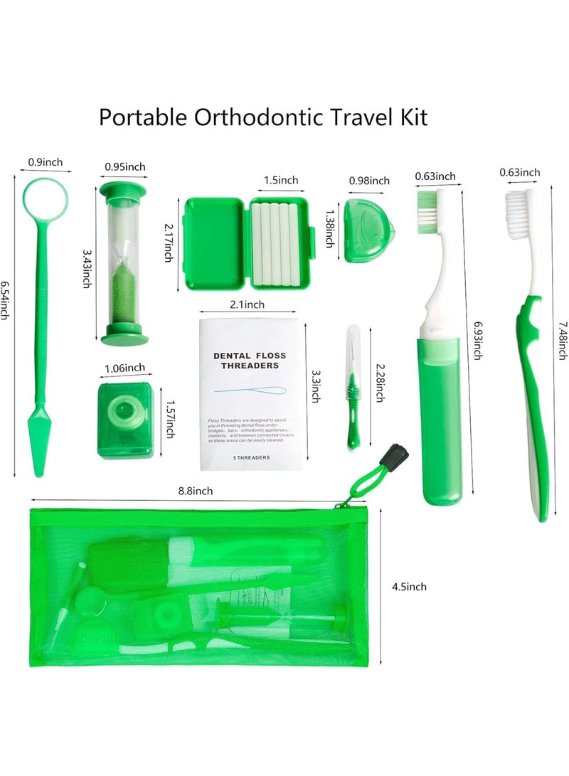 SYOSI Portable Orthodontic Oral Care Kit for Braces -2 Orthodontic Care Set - Dental Braces Kit, Interdental Brush Dental Wax Dental Floss Toothbrush Cleaning Kit (Green & Red) - Image 2