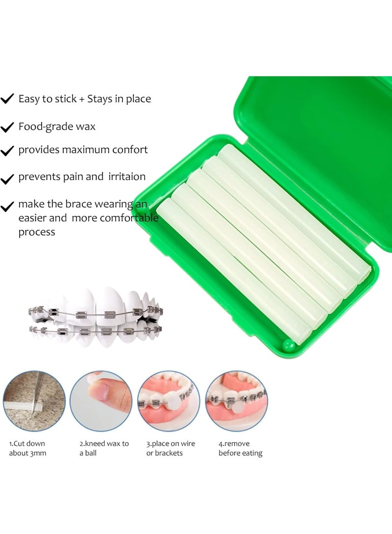 SYOSI Portable Orthodontic Oral Care Kit for Braces -2 Orthodontic Care Set - Dental Braces Kit, Interdental Brush Dental Wax Dental Floss Toothbrush Cleaning Kit (Green & Red) - Image 3