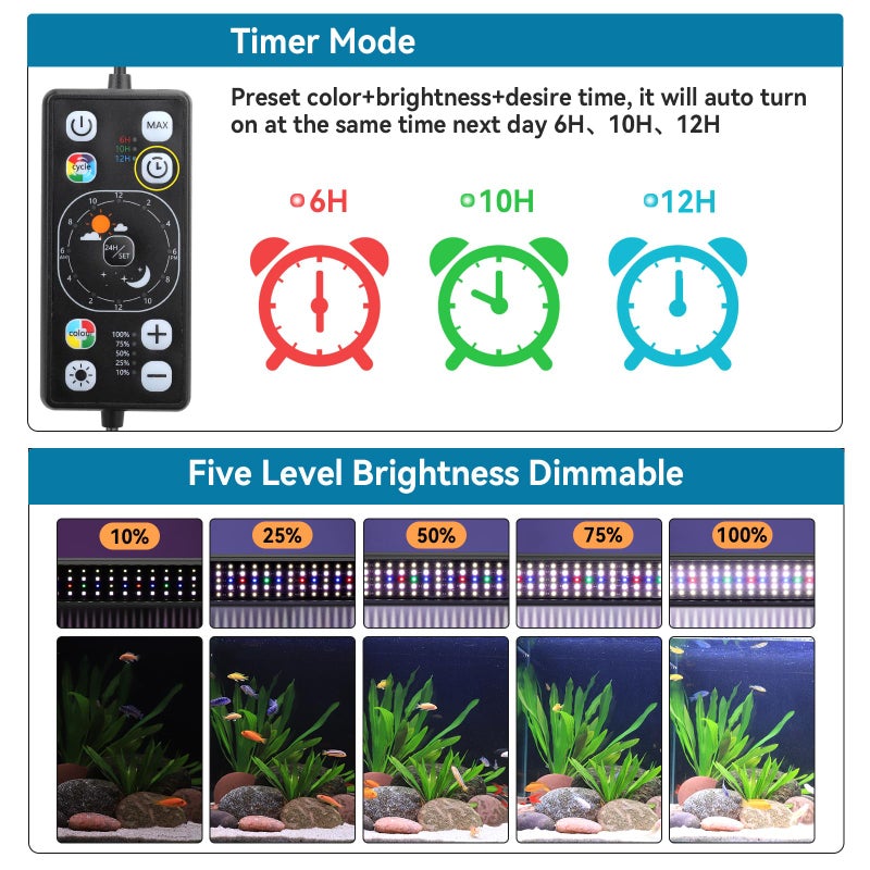 hygger Aquarium LED Light Fish Tank Full Spectrum Lighting with 24/7 Day-Night Cycle Mode & Auto On/Off Timer, 7 Colors Options, Dimmable, Extendable Bracket for 12~18inch Freshwater Plant Tank - Image 5