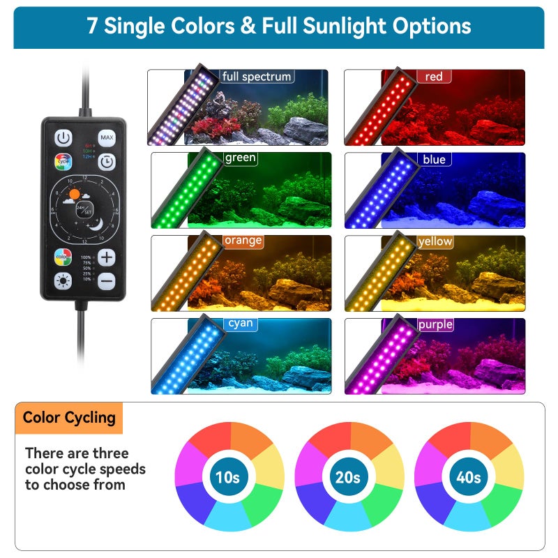 hygger Aquarium LED Light Fish Tank Full Spectrum Lighting with 24/7 Day-Night Cycle Mode & Auto On/Off Timer, 7 Colors Options, Dimmable, Extendable Bracket for 12~18inch Freshwater Plant Tank - Image 4