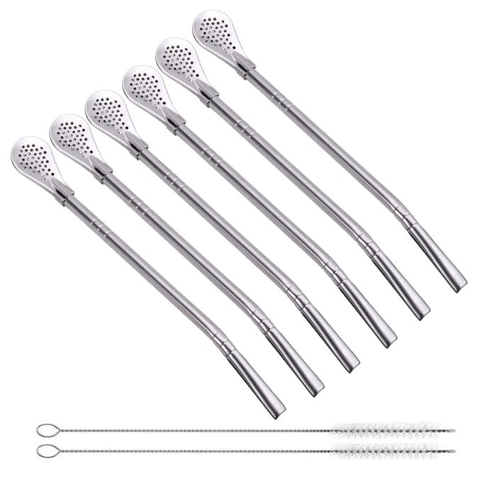 6 PCS YERBA MATE BOMBILLA DRINKING FILTER STRAWS WITH 2 PCS CLEANING BRUSHES DETACHABLE STAINLESS STEEL DRINKING STRAWS 73 INCH