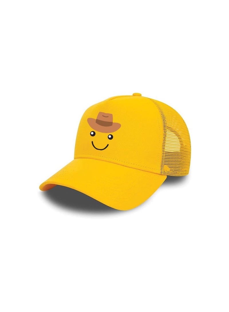PRINTSHOP4ME Kids Yellow Smiley Face Mesh Cap With Adjustable Plastic Closure–Unisex Baseball Hat For Boys And Girls–Perfect For Outdoor Activities,Sports - Image 1