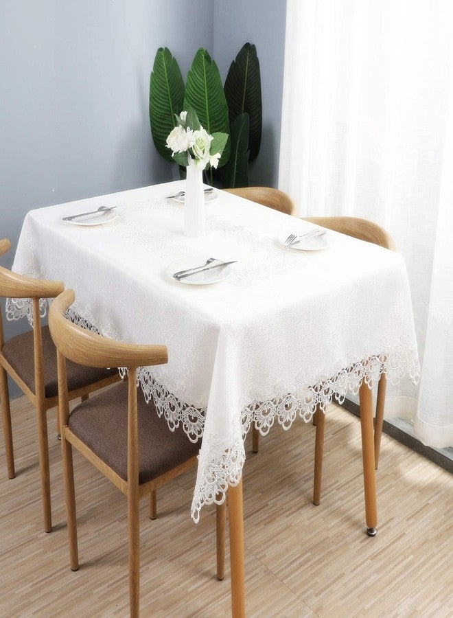 MONKDECOR Starch Cotton Plain Lace 6 Seater Rectangular Dining Table Cover (Size-60x90 Inches) Design-3 (Plain Lace White) - Image 2