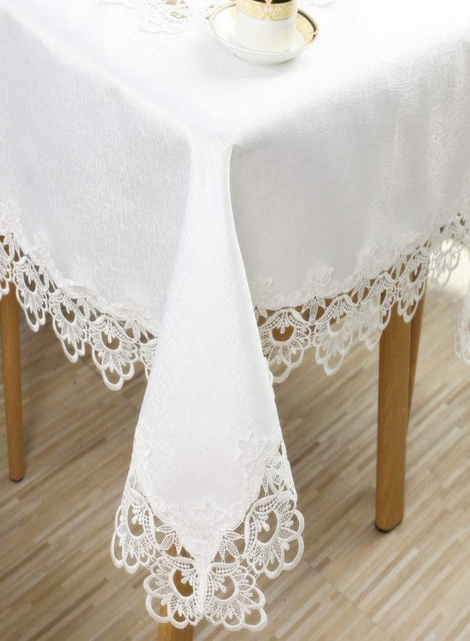 MONKDECOR Starch Cotton Plain Lace 6 Seater Rectangular Dining Table Cover (Size-60x90 Inches) Design-3 (Plain Lace White) - Image 3