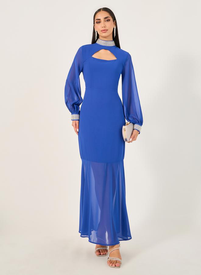 Styli Cobalt Sheer Hem Dress - Image 1