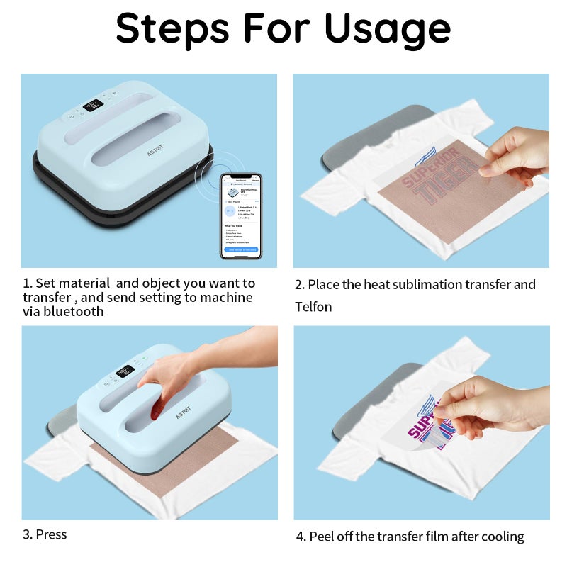 AST&T Heat Press Machine 12" x 10" Portable & Easy Heat Press for T-Shirts, Pillows, Tote Bags & More White (Heat Press+mat Blue) - Image 4