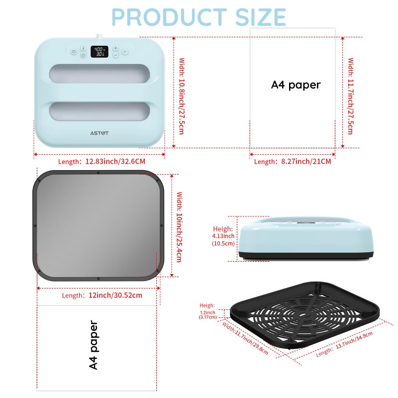 AST&T Heat Press Machine 12" x 10" Portable & Easy Heat Press for T-Shirts, Pillows, Tote Bags & More White (Heat Press+mat Blue) - Image 3
