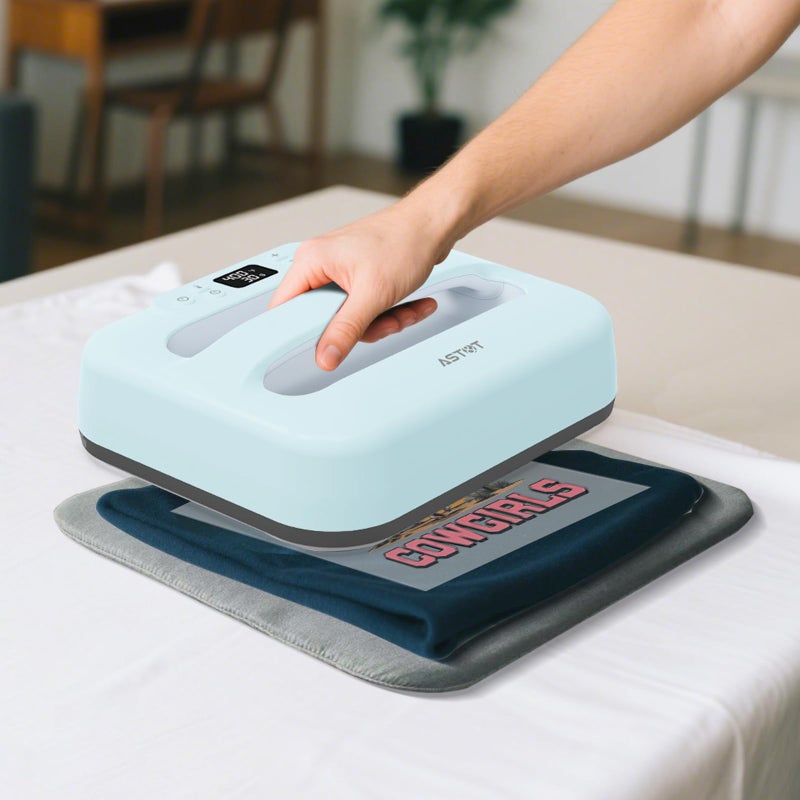 AST&T Heat Press Machine 12" x 10" Portable & Easy Heat Press for T-Shirts, Pillows, Tote Bags & More White (Heat Press+mat Blue) - Image 2
