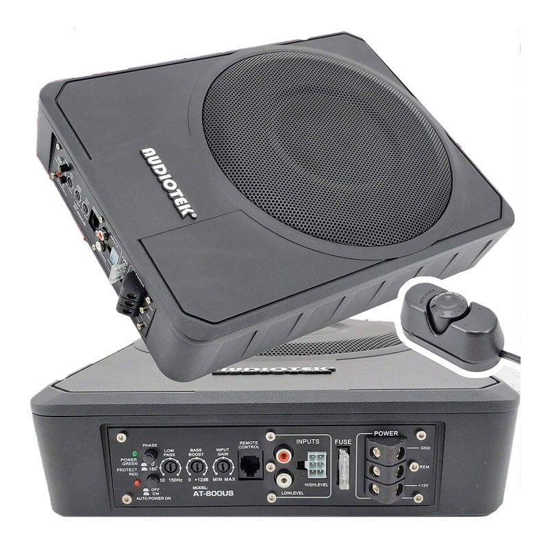 AUDIOTEK 10 Inches 1000 Watts Peak Power 500 Watts RMS Slim UnderSeat Active Power Audio CarTruck Angle Trunk Box Subwoofer SUBSupply Voltage 1115V DC
