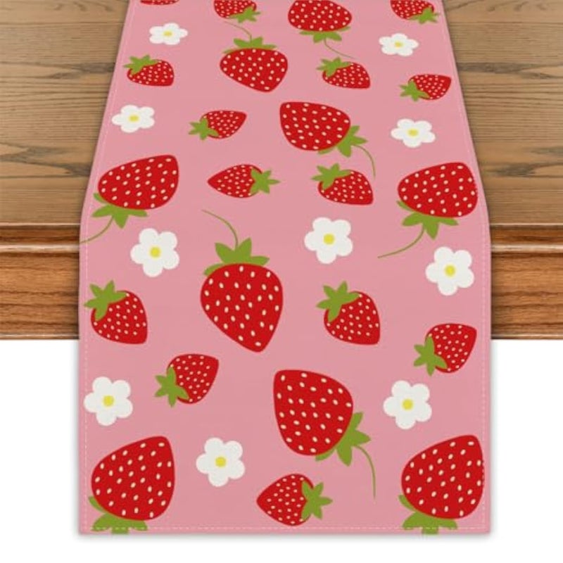Summer Decorations Strawberry Table Runner Strawberry Shortcake Party Decorations Strawberry Decor Strawberry First Birthday Decorations Summer Table cover Spring Summer Decorations for Home Party
