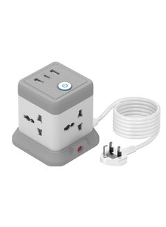 TYCOM Tycom Power Strip Surge Protector with USB + Type C, Extension Cord Flat Plug with Widely 4 AC Outlet and 2 USB 1 Type C, Small Desktop Station, Compact Socket for Multi Places - Grey and White.  - Image 1