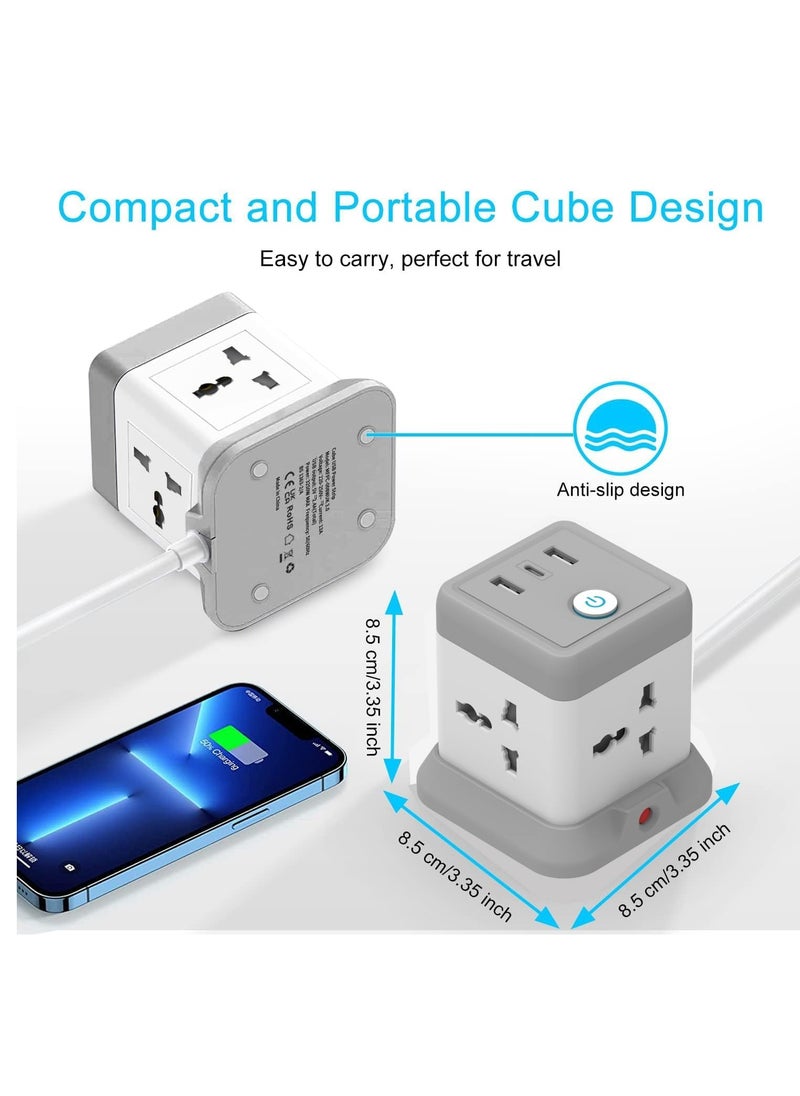 TYCOM - Tycom Power Strip Surge Protector with USB + Type C, Extension Cord Flat Plug with Widely 4 AC Outlet and 2 USB 1 Type C, Small Desktop Station, Compact Socket for Multi Places - Grey and White. - Image 1
