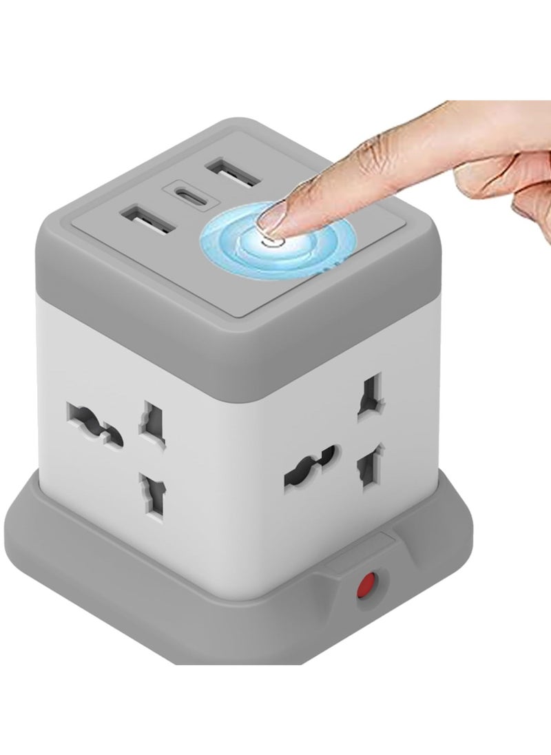 TYCOM - Tycom Power Strip Surge Protector with USB + Type C, Extension Cord Flat Plug with Widely 4 AC Outlet and 2 USB 1 Type C, Small Desktop Station, Compact Socket for Multi Places - Grey and White. - Image 1