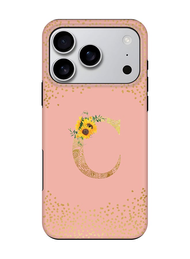 Stylizedd Tough Pro Magnetic Case for iPhone 17 Pro, Dual Layer hybrid PC + TPU Mobile Cover Matte - Custom Floral Monogram - C  (Rose Pink )