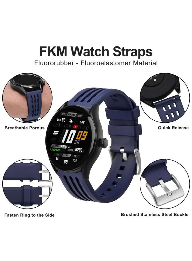 WOCCI 20mm Rally Watch Band, FKM Rubber Strap, Quick Release, Silver Brushed Buckle (Blue)  - Image 2