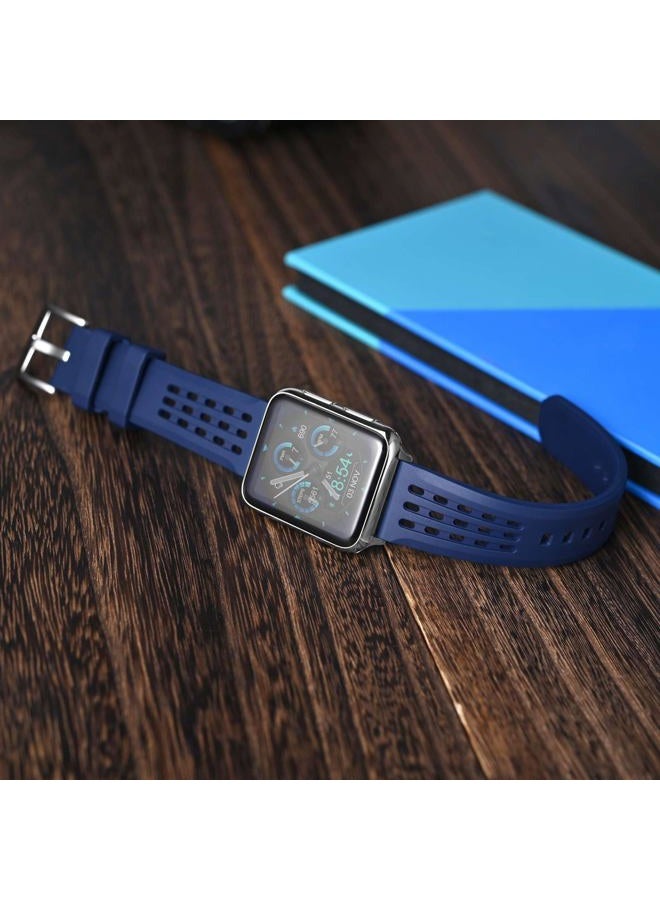 WOCCI 20mm Rally Watch Band, FKM Rubber Strap, Quick Release, Silver Brushed Buckle (Blue)  - Image 4