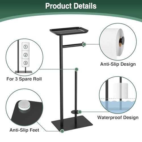 Josmimic Toilet Paper Holder Stand with Top Storage Shelf, Free Standing Toilet Roll Dispenser for Bathroom, Holds 4 Reserve Rolls - Image 5
