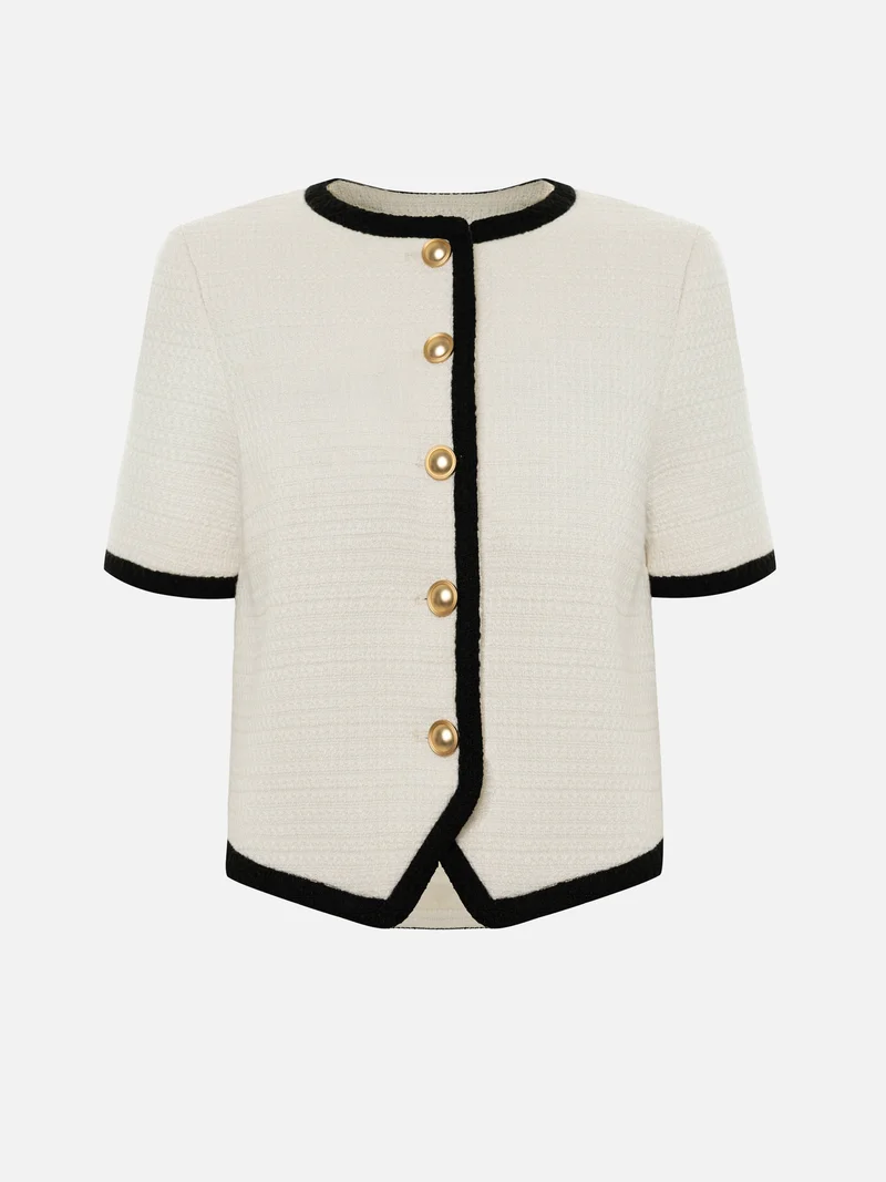 ليتشي Short-sleeved tweed jacket with contrasting trim