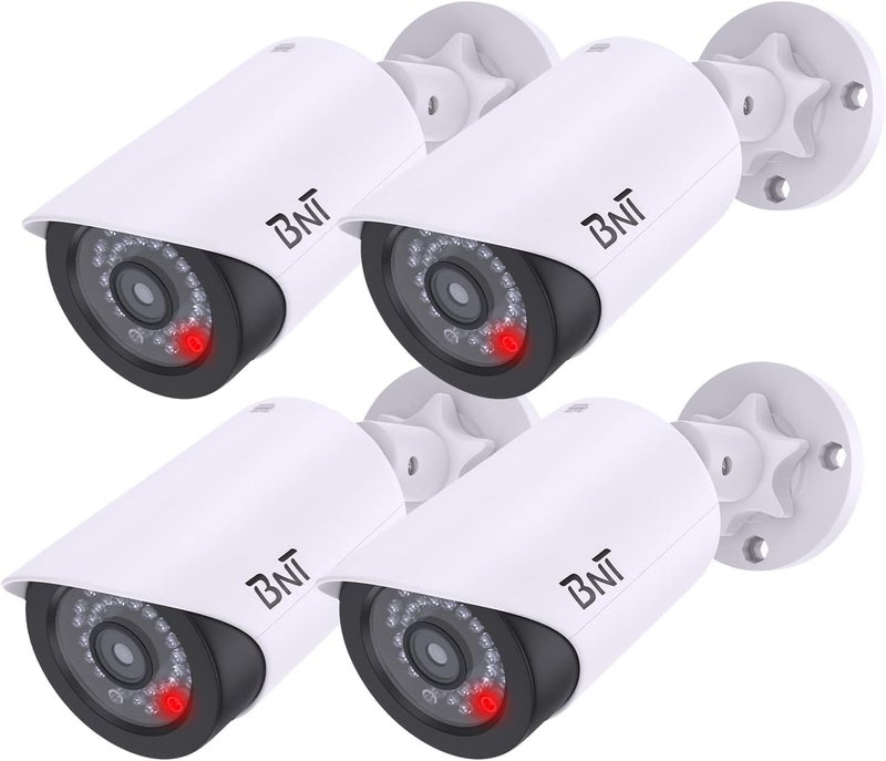 BNT Dummy Fake Security Camera, with One Red LED Light at Night, for Home and Businesses Security Indoor/Outdoor (4 Pack, White) - Image 1