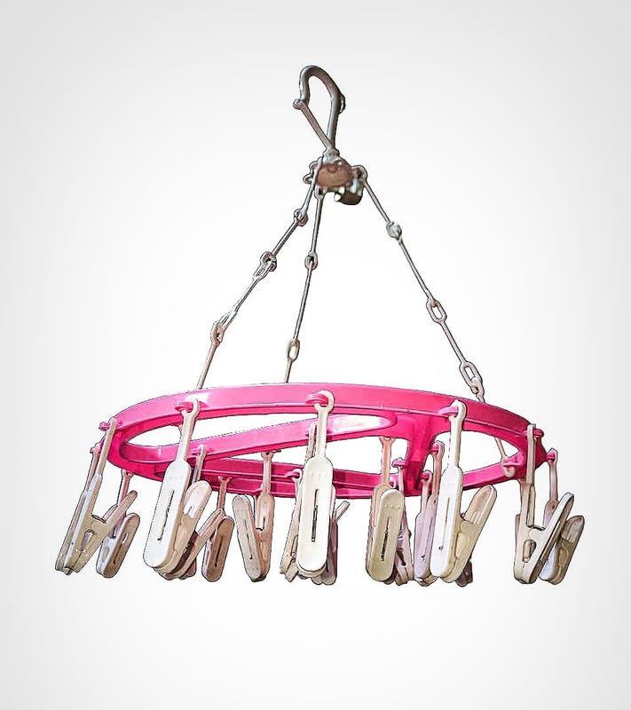 Radha Krishan Enterprises Plastic Heavy Quality Round Cloth Drying Stand Hanger with 26 ClipsPegs for Baby Clothes Dryer Stand Undergarments Dryer Stand Multicolor Set of 1 - Image 2
