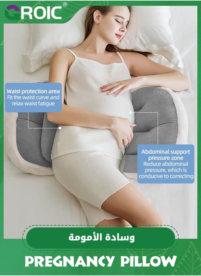 GROIC وسادة حمل للنوم، وسادة حمل فاخرة مريحة من الفرو الصناعي تدعم النساء الحوامل، وسائد حمل، وسائد أمومة، وسائد جانبية للنوم باللون الرمادي  - Image 5