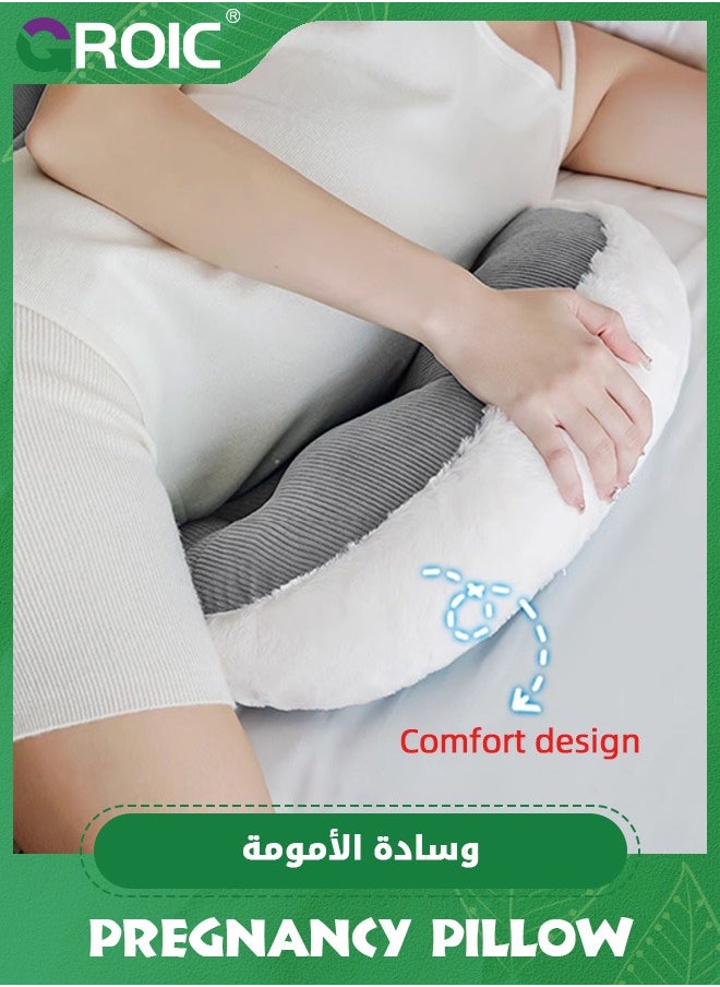 GROIC وسادة حمل للنوم، وسادة حمل فاخرة مريحة من الفرو الصناعي تدعم النساء الحوامل، وسائد حمل، وسائد أمومة، وسائد جانبية للنوم باللون الرمادي  - Image 2