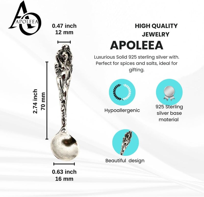APOLEEA 925 Sterling Silver Small Salt Spoon - Premium Quality 2.7" Mother Child Big Spoon - Beautiful Flower Designed Handle - Gift for Culinary Enthusiasts - Image 2