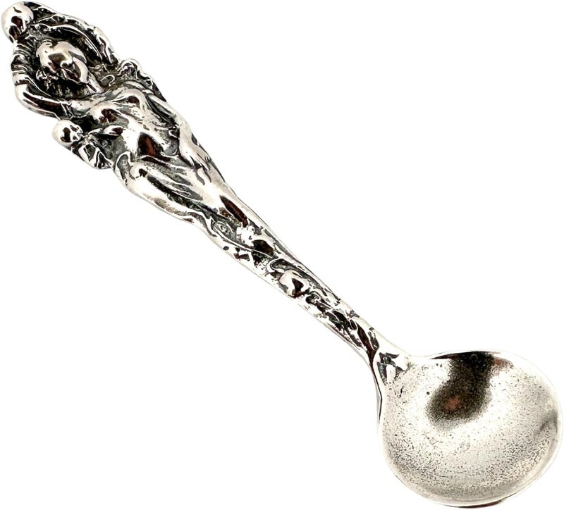 APOLEEA 925 Sterling Silver Small Salt Spoon - Premium Quality 2.7" Mother Child Big Spoon - Beautiful Flower Designed Handle - Gift for Culinary Enthusiasts - Image 1