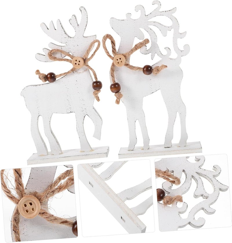 Garneck 2pcs Wooden Christmas Reindeer Figurines Rustic Holiday Decor for Home Office Festive Celebrations As Table Centerpieces Shelf Decorations - Image 4