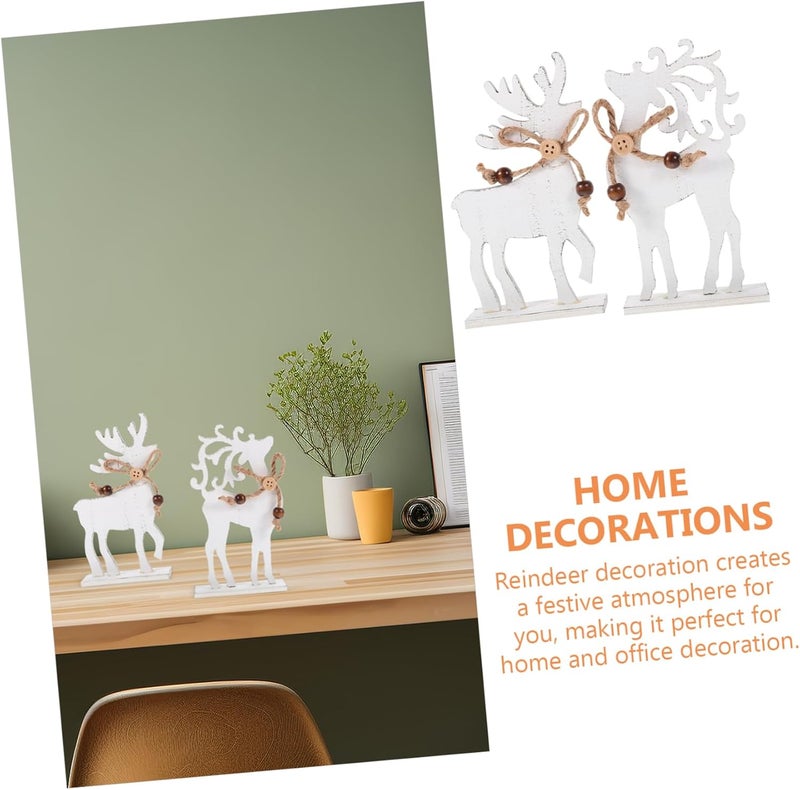Garneck 2pcs Wooden Christmas Reindeer Figurines Rustic Holiday Decor for Home Office Festive Celebrations As Table Centerpieces Shelf Decorations - Image 5